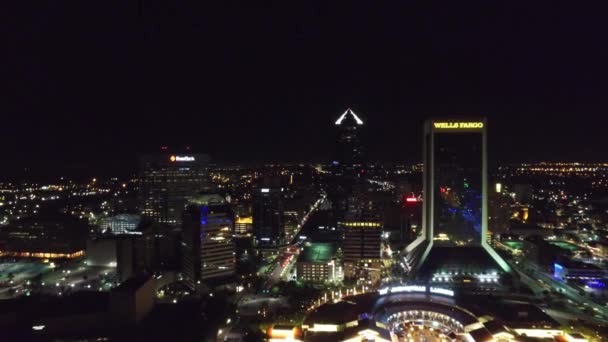 Jacksonville Noche Vistas Los Aviones Tripulados Centro Florida Luces Ciudad — Vídeo de stock