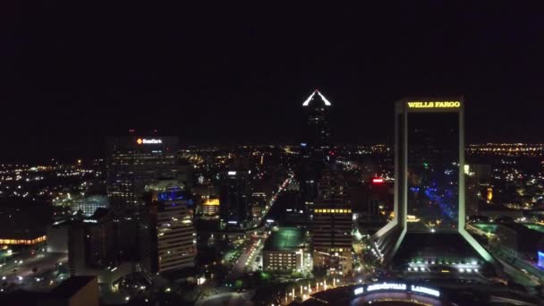 Jacksonville Natten Drone View Florida Downtown City Lights — Stockvideo