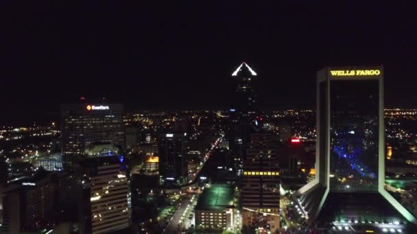 Jacksonville Βράδυ Drone View Φλόριντα City Lights Downtown — Αρχείο Βίντεο