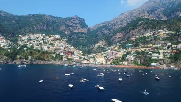 Amalfi Positano Olaszország Aerial View Salerno Tartomány Meredek Sziklák Tirrén — Stock videók