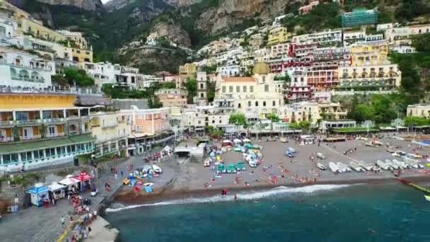 Amalfi Positano Olaszország Aerial View Meredek Sziklák Salerno Tartomány Tirrén — Stock videók