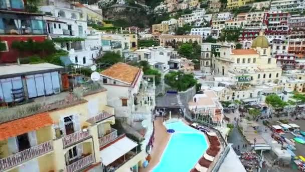 Amalfi Positano Olaszország Aerial View Tirrén Tenger Salerno Tartomány Meredek — Stock videók