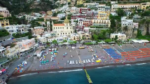 Amalfi Positano Olaszország Meredek Sziklák Aerial View Tirrén Tenger Salerno — Stock videók