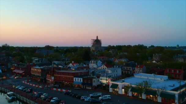 晚上好安纳波利斯 Drone View Maryland Downtown Annapolis City Dock — 图库视频影像