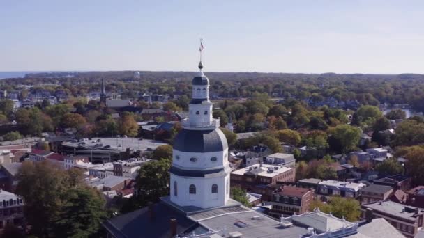 Annapolis Maryland State House Vistas Los Drones Centro Ciudad Paisaje — Vídeo de stock