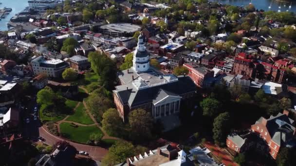 Annapolis Maryland State House Centro Città Paesaggio Fantastico Vista Drone — Video Stock
