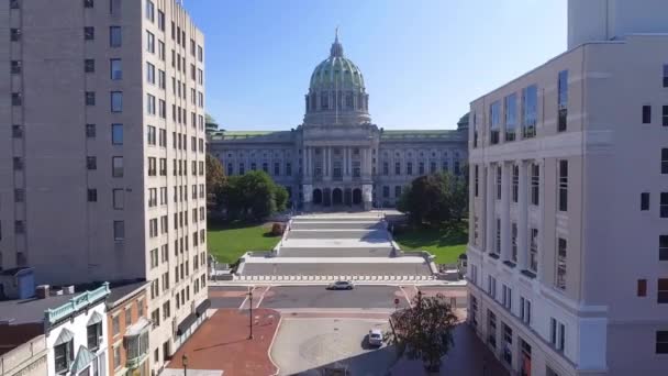 Harrisburg Pensilvania Capitolio Del Estado Centro Paisaje Increíble Vista Aérea — Vídeos de Stock