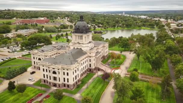 Pierre South Dakota State Capitol Αεροφωτογραφία Καταπληκτικό Τοπίο Downtown — Αρχείο Βίντεο