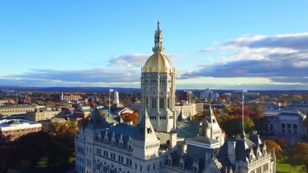 Hartford Connecticut State Capitol Luftaufnahme Erstaunliche Landschaft Innenstadt — Stockvideo