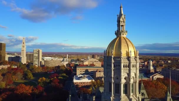 Hartford Connecticut State Capitol Innenstadt Luftaufnahme Erstaunliche Landschaft — Stockvideo