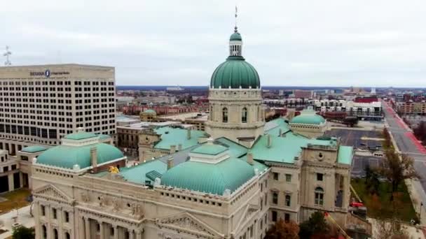 Indianapolis Indiana State Capitol Drone View Indiana Statehouse Downtown — стокове відео