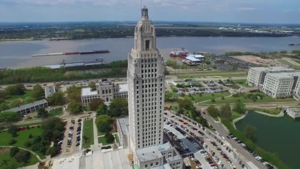 Baton Rouge Louisiana State Capitol Vista Aérea Centro Ciudad Capitol — Vídeo de stock