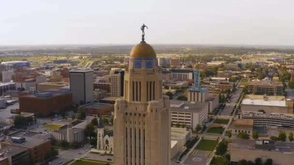Lincoln Kapitol Des Bundesstaates Nebraska Atemberaubende Landschaft Luftaufnahme Innenstadt — Stockvideo