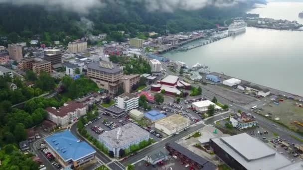 Juneau Vista Drone Alasca Canal Gastineau Centro Cidade — Vídeo de Stock