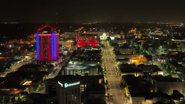 Montgomery Natten Drone View Alabama Downtown City Lights — Stockvideo