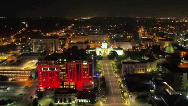 Montgomery Την Νύχτα Drone View Αλαμπάμα City Lights Κέντρο — Αρχείο Βίντεο