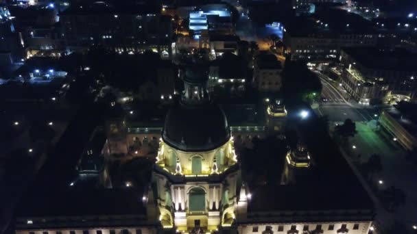 Pasadena Bei Nacht Rathaus Drohnenblick Innenstadt Kalifornien Stadtbeleuchtung — Stockvideo
