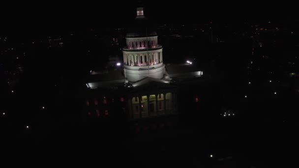 Sacramento Nocy California State Capitol Drone View Downtown Światła Miejskie — Wideo stockowe