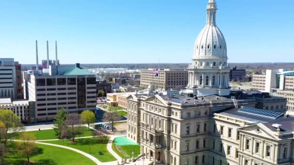 Lansing Michigan State Capitol Downtown Drone View Fantastiskt Landskap — Stockvideo