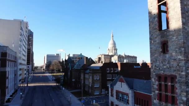 Lansing Drone View Centro Cidade Paisagem Incrível Michigan — Vídeo de Stock