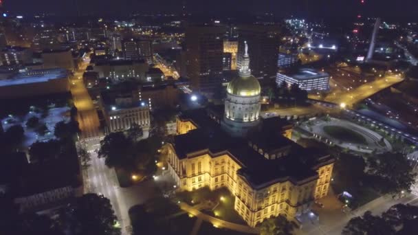 Atlanta Nachts Georgia State Capitol Downtown Luchtfoto City Lights — Stockvideo