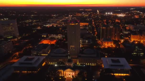 Tallahassee Night Florida State Capitol Vista Aérea Centro Ciudad Capitol — Vídeo de stock