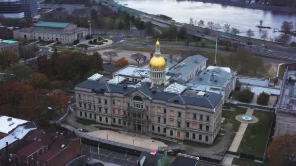 Trenton New Jersey State House Downtown Fantastiskt Landskap Flygfoto — Stockvideo