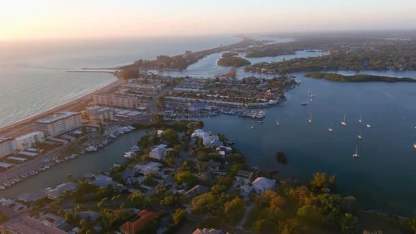 Solnedgång Över Venedig Florida Mexikanska Golfen Flygfoto Fantastiskt Landskap — Stockvideo