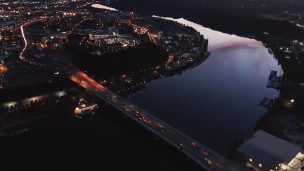 Chattanooga Gece Drone View Riverfront Tennessee River City Lights — Stok video