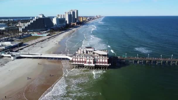 Daytona Beach Main Street Pier Aerial View Florida Atlantic Coast — Stock video