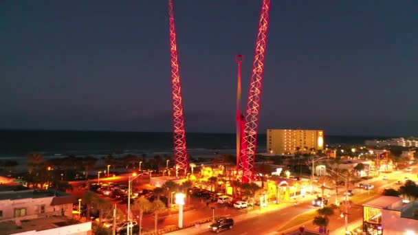 Daytona Beach Noite Vista Aérea Flórida Daytona Sling Shot — Vídeo de Stock