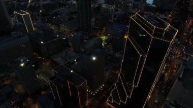 Fort Worth Gece, Drone View, Downtown, City Lights, Texas