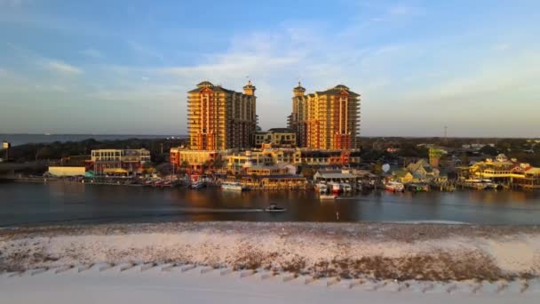 Destin Harbor Vista Aérea Harborwalk Village Florida — Vídeo de stock