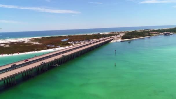 Destin Harbor Flygfoto Okaloosa Island Marler Bridge Florida — Stockvideo