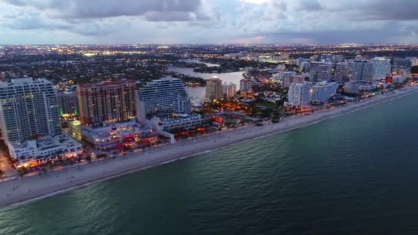 Noche Sobre Fort Lauderdale Vista Drone Lauderdale Beach Florida — Vídeos de Stock