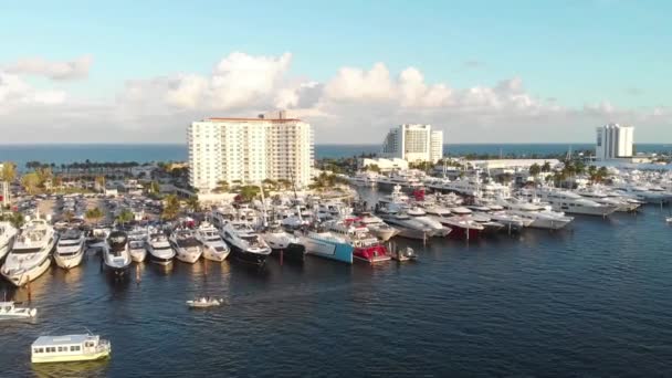 Форт Лодердейл Aerial View Нью Ривер Флорида Boat Pier — стоковое видео
