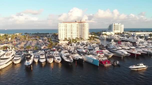 Fort Lauderdale Flygfoto New River Båtbrygga Florida — Stockvideo