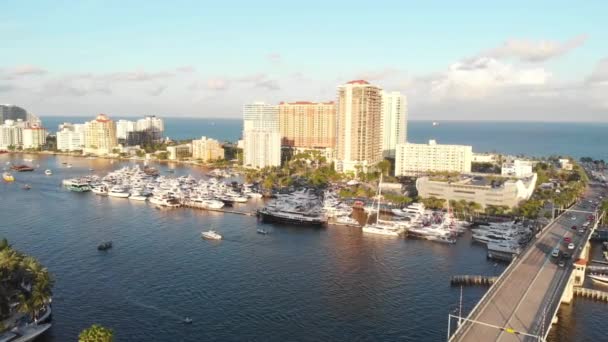 Fort Lauderdale Aerial View Las Olas Marina Florida New River — стокове відео