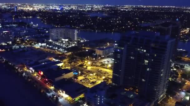 Fort Lauderdale Noche Vista Aérea Lauderdale Beach City Lights Florida — Vídeos de Stock