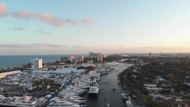 Fort Lauderdale Drone View New River Florida Boat Pier — Stock video