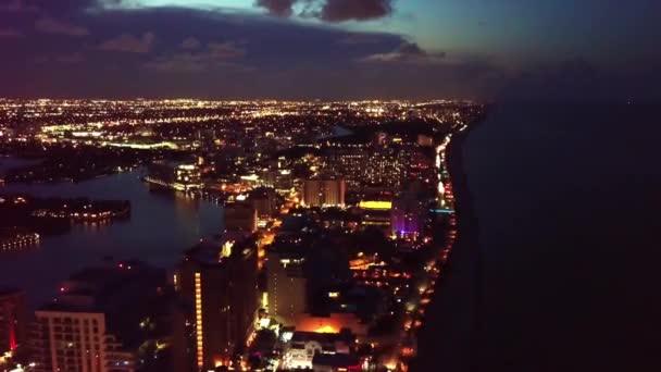 Fort Lauderdale Noche Drone View Lauderdale Beach Florida City Lights — Vídeo de stock