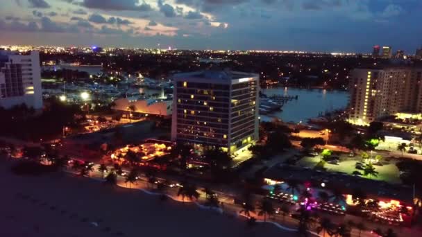 Fort Lauderdale Noche Vista Del Dron Playa Lauderdale Luces Ciudad — Vídeos de Stock