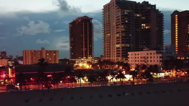 Fort Lauderdale Night Drone View Florida Lauderdale Beach City Lights — стокове відео