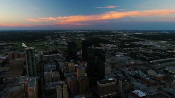 Noche Sobre Fort Worth Vista Aérea Centro Ciudad Texas — Vídeos de Stock