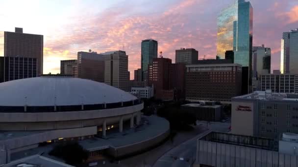 Sunset Fort Worth Aerial View Texas Downtown — Stock Video