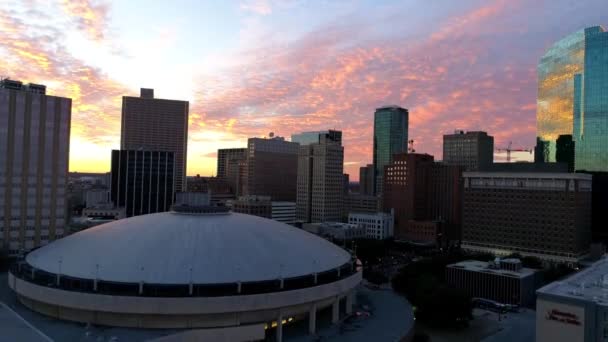 Pôr Sol Sobre Fort Worth Drone View Texas Centro Cidade — Vídeo de Stock