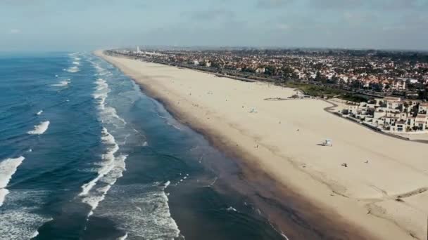 Huntington Beach California Paesaggio Fantastico Costa Del Pacifico Vista Aerea — Video Stock