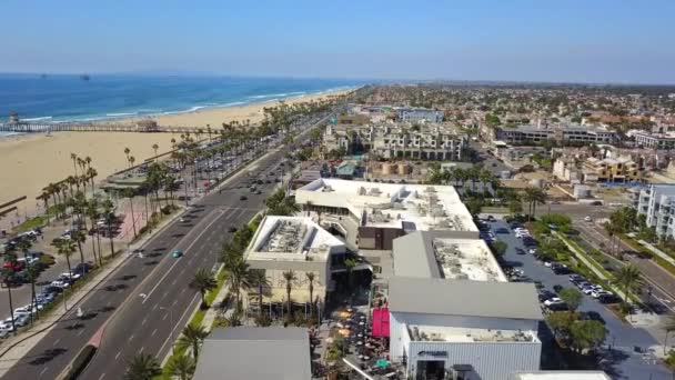 Huntington Beach Californie Centre Ville Vue Aérienne Côte Pacifique — Video