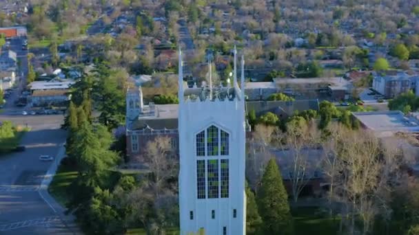 Stockton California Aerial View University Pacific Burns Tower — 비디오