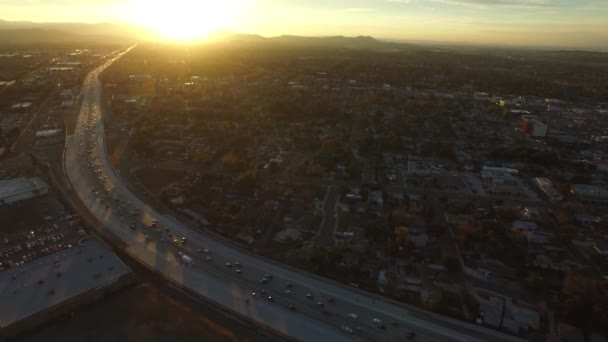 Sunset Riverside Kalifornien Flygfoto Downtown Fantastiskt Landskap — Stockvideo